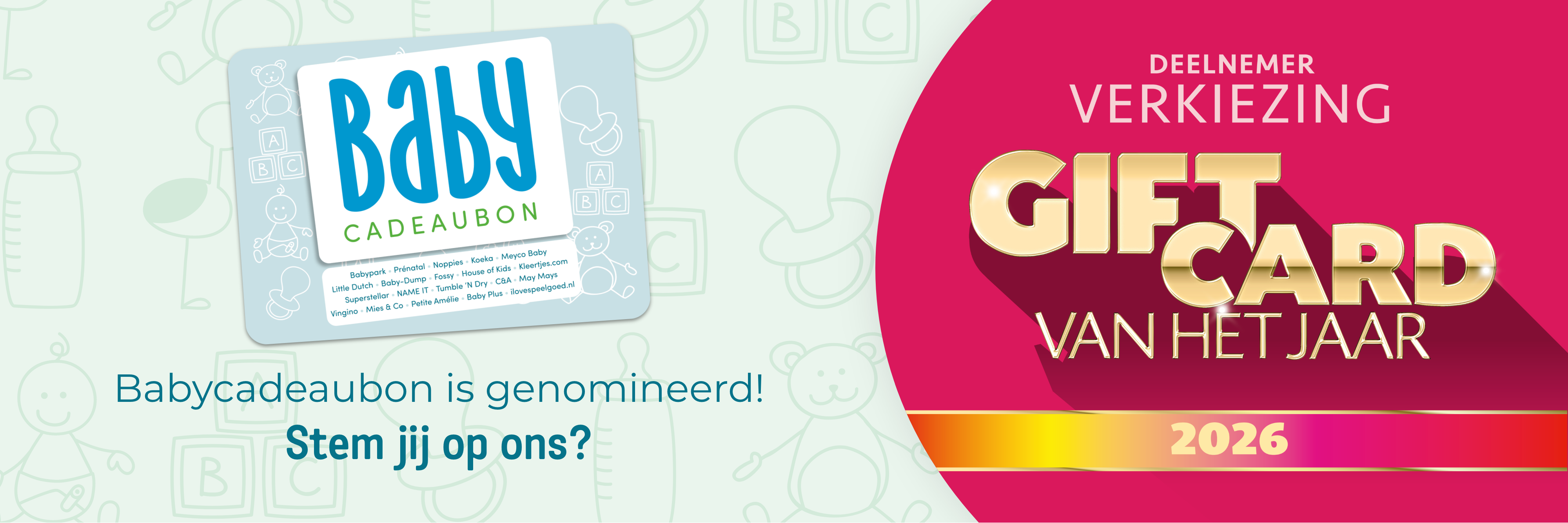 Babycadeaubon is genomineerd voor de Giftcard van het Jaar 2026 in de categorie Baby & Kids